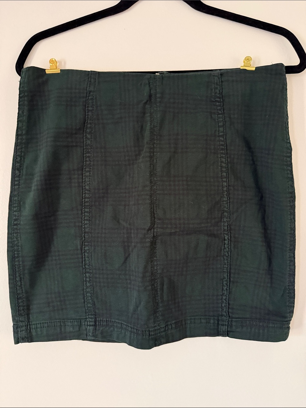 Free People Dark Green Plaid Mini Skirt
